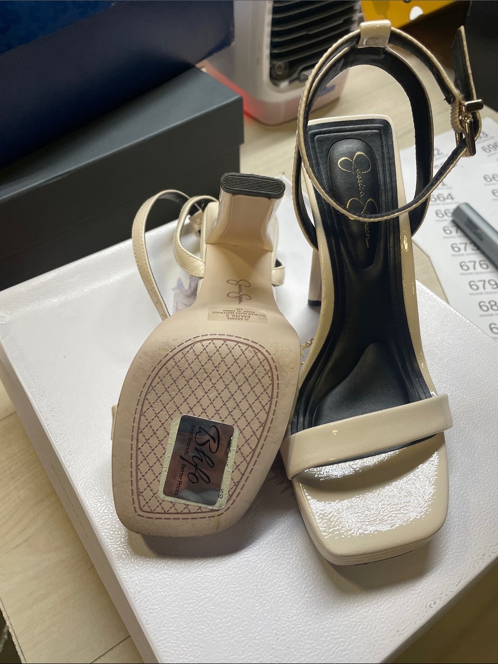 Jessica Simpson Glossy Nude Patent Ankle-Strap Heels #635
